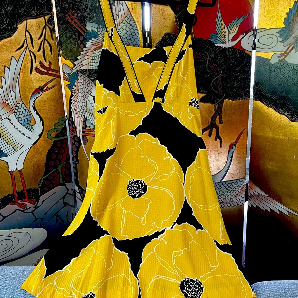 Yellow and black silk Anthropologie dress